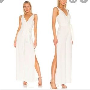New Lovers + Friends White Halo Jumpsuit with Tie Waist Wide Leg with Slits M